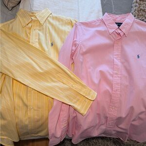 Pair of Ralph Lauren Men's Pink and Yellow Button Down Shirts